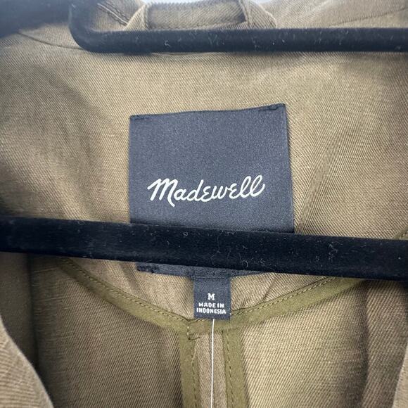 Madewell Linen-Blend Belted Trench Coat in Drapey Twill Dark Olive Size M NWT - Picture 10 of 13